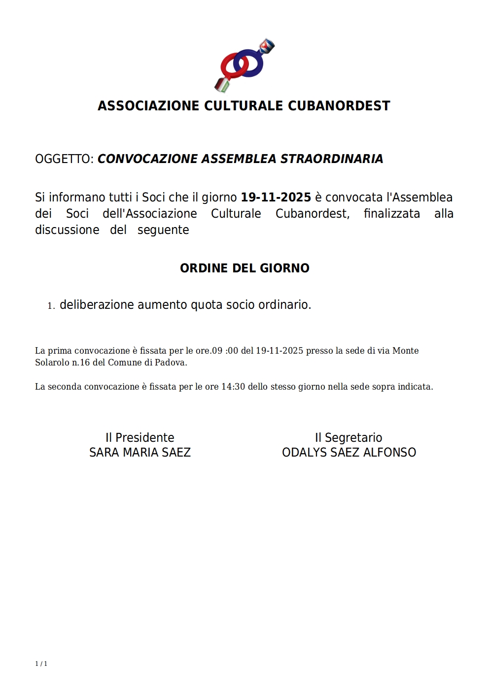 CONVOCAZIONE ASSEMBLEA STRAORDINARIA